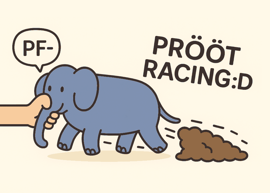 PRÖÖT RACING — logo z niebieskim słoniem